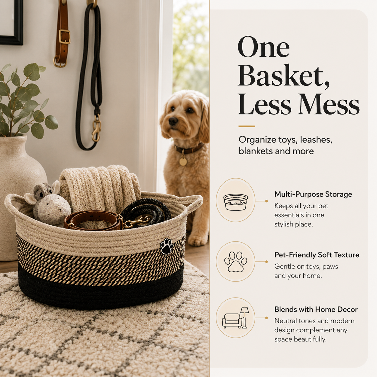 Woven Pet Toy Storage Basket with Handles