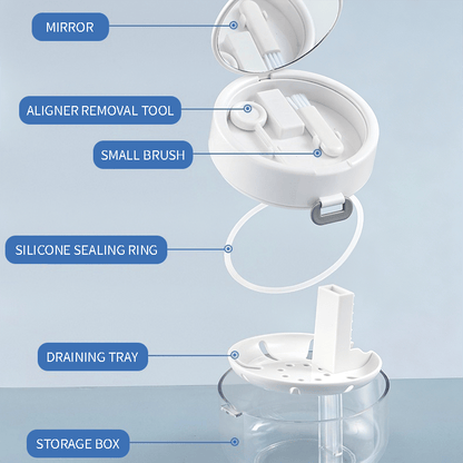 💖Hot 30% OFF🌹🦷 Retainer Cleaner Case Box with Drain Tray, Mirror & Brush