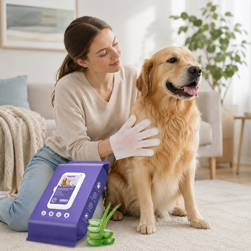 Pet Cleaning Glove Wipes - No-Rinse Disposable Dog & Cat Bathing Mitt with Aloe Vera |Quick Full Body Grooming & Odor Removal Pet Care Gloves for Dogs Cats