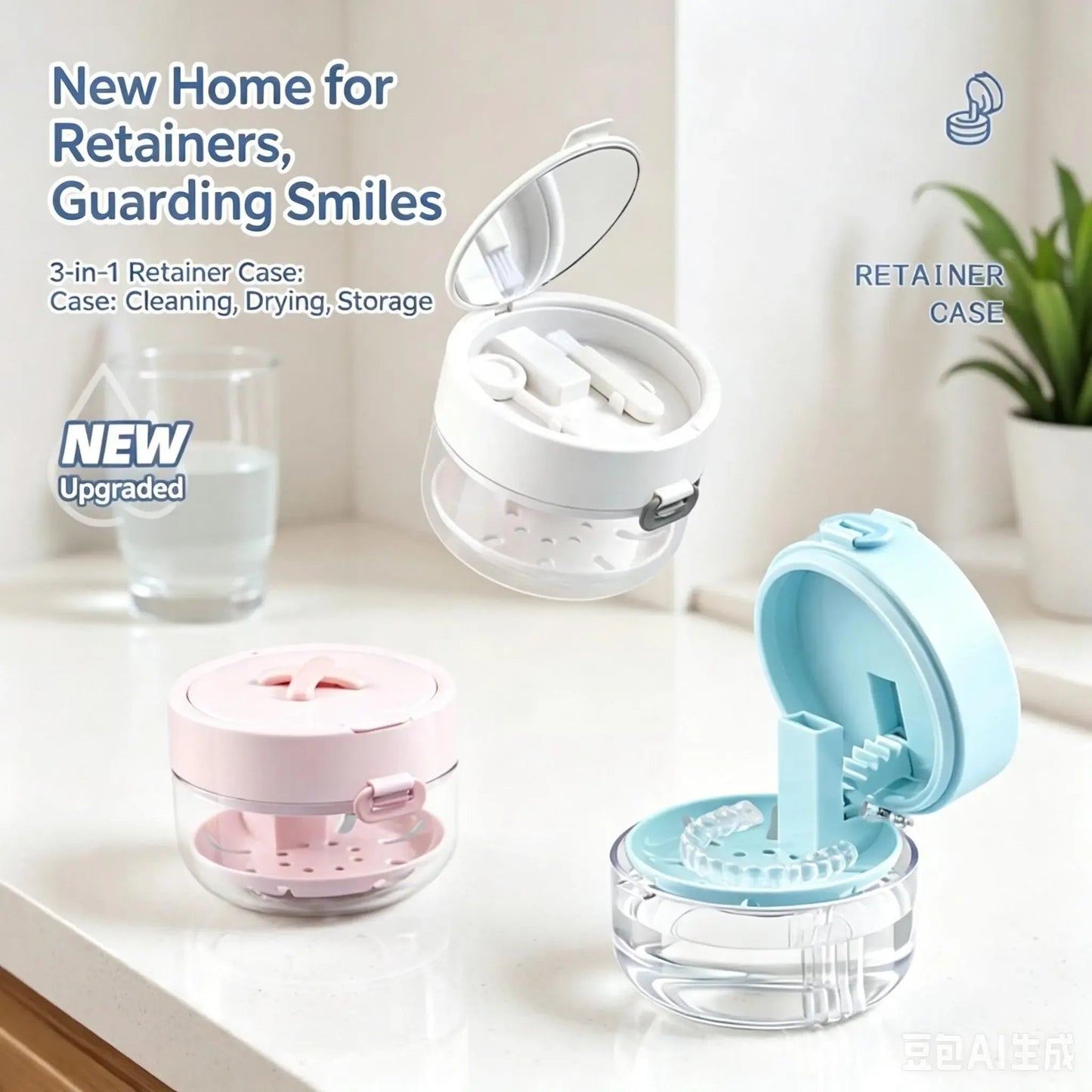 💖Hot 30% OFF🌹🦷 Retainer Cleaner Case Box with Drain Tray, Mirror & Brush